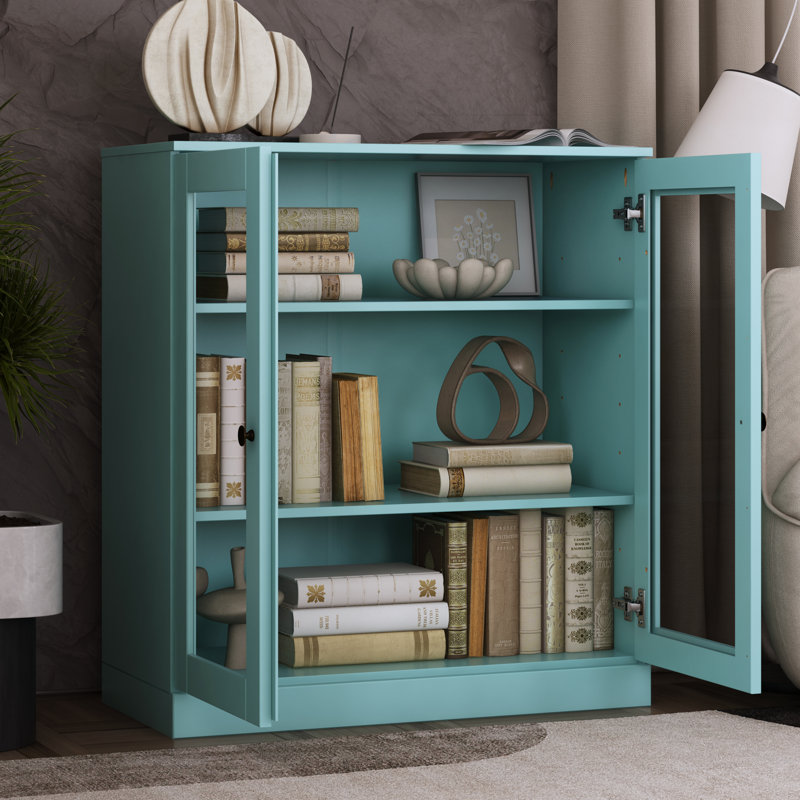 Palace Imports 100% Solid Wood Short Bookcase with Glass Doors, Adjustable Shelves, Modular Storage Bookshelf, 32" W x 35.75" H