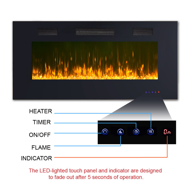 Black Electric Fireplace, 20" H x 36" W x 4.02" D