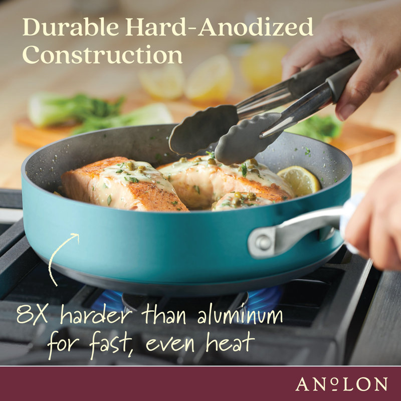 Anolon Achieve Hard Anodized Nonstick Saute Pan with Lid - 3 Quart, Teal