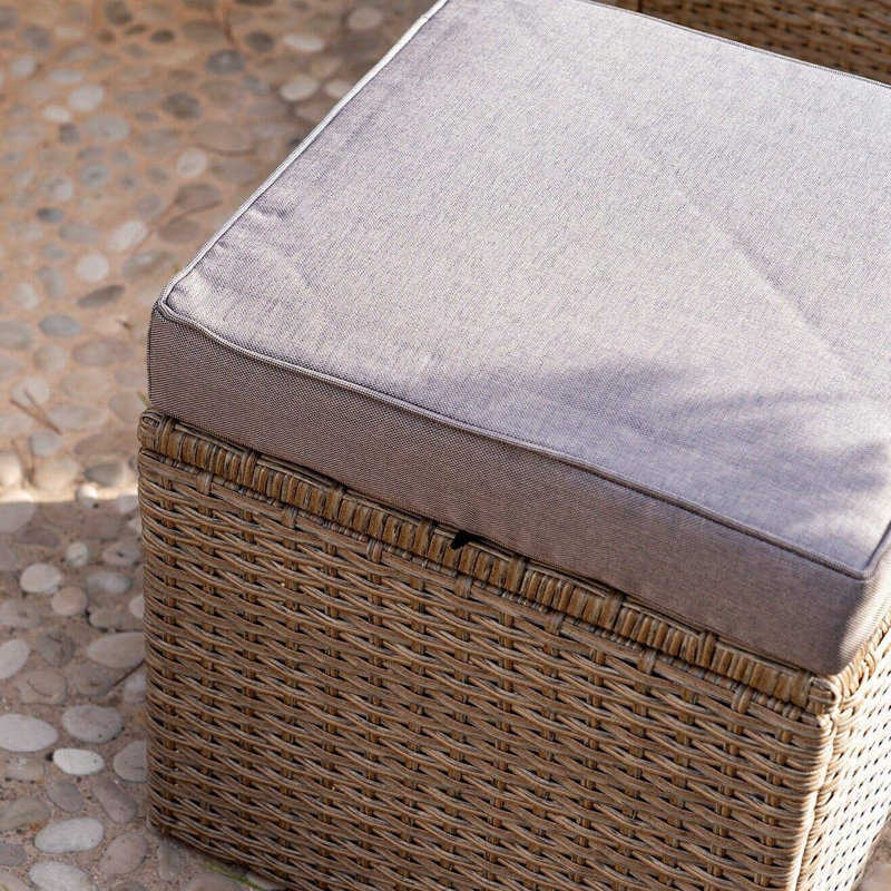 Quinden All Weather Wicker/Rattan 8 - Person with Cushions & Parasol, Brown, Cream