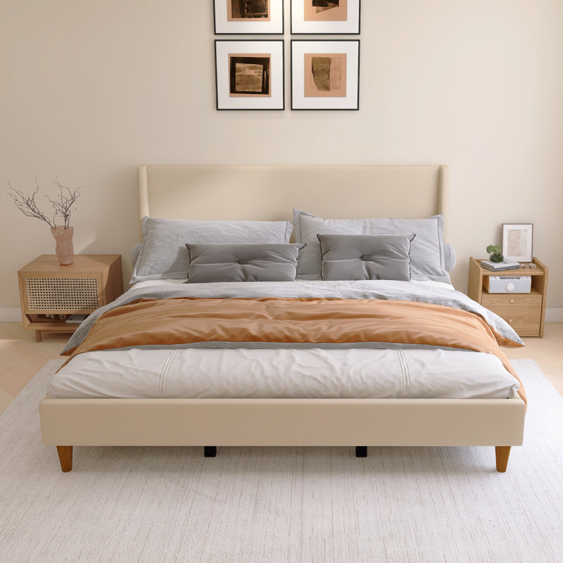 King Size Velvet Upholstered Platform Bed, King