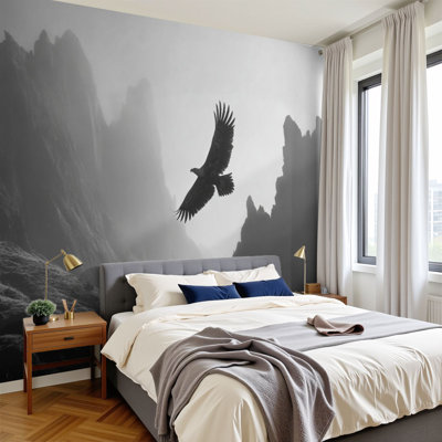 Papier peint auto-adhésif Ailes d'aigle contre Smoky Mountain Shadows 100 "H x 144" l papier peint amovible en PVC autocollant pour chambre à coucher salon bureau homme