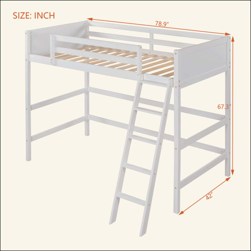 Lit mezzanine en bois avec échelle, White