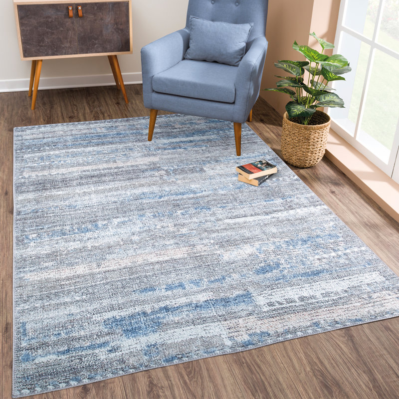 Tapis antidérapant lavable 17 Stories - gris / bleu / rosé, Rectangle 10 pi x 14 pi