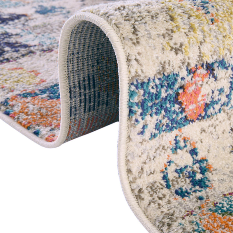 Washable Abstract Indoor Rug, Octagon 5'3" x 5'3"