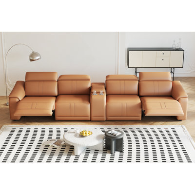 Power Recliner Sofa Set, 4-Seat Reclining Sectional Sofa With Adjustable Headrest