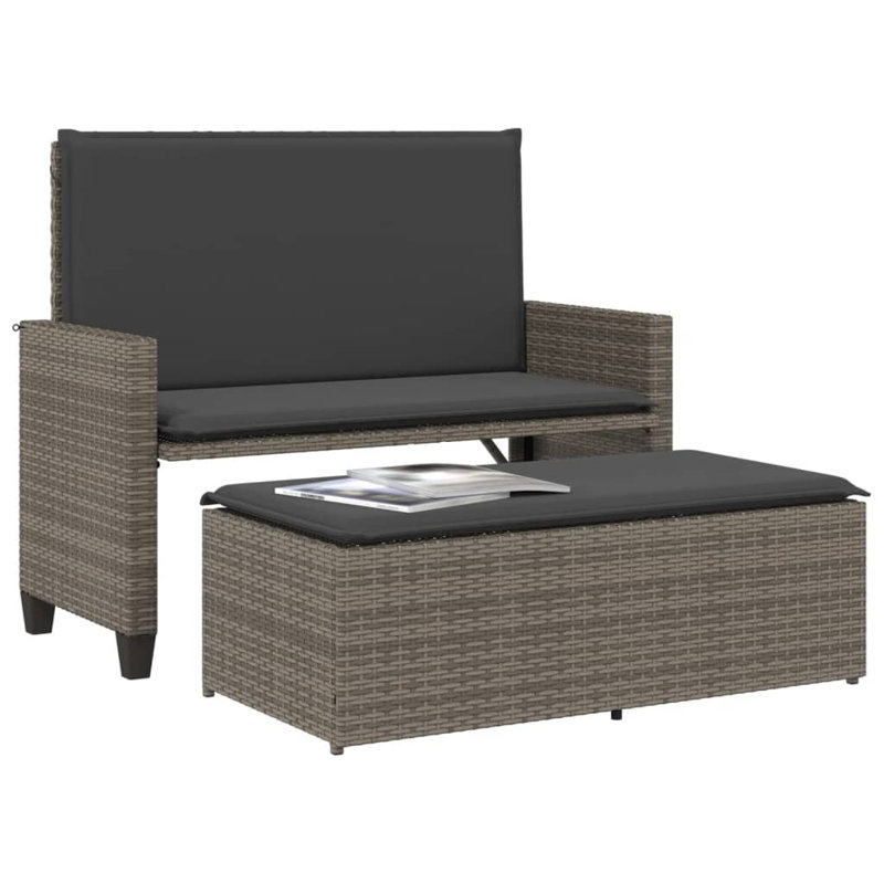 Banc de patio avec coussins et repose-pieds en polyester gris Latitude Run®