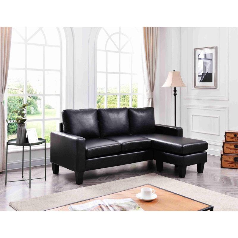 Canapé modulaire en cuir 2 pièces Vegan, Similicuir noir, Orienté à droite