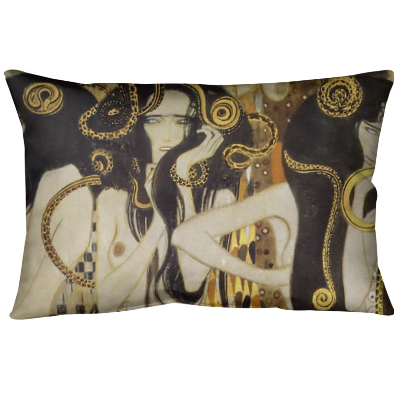 Housse de coussin lombaire frise beethoven, Jaune, Sergé de coton