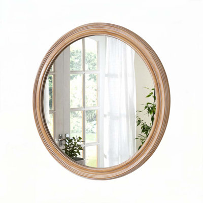 Wooden Farmhouse 27.5"Round Wall Mirror