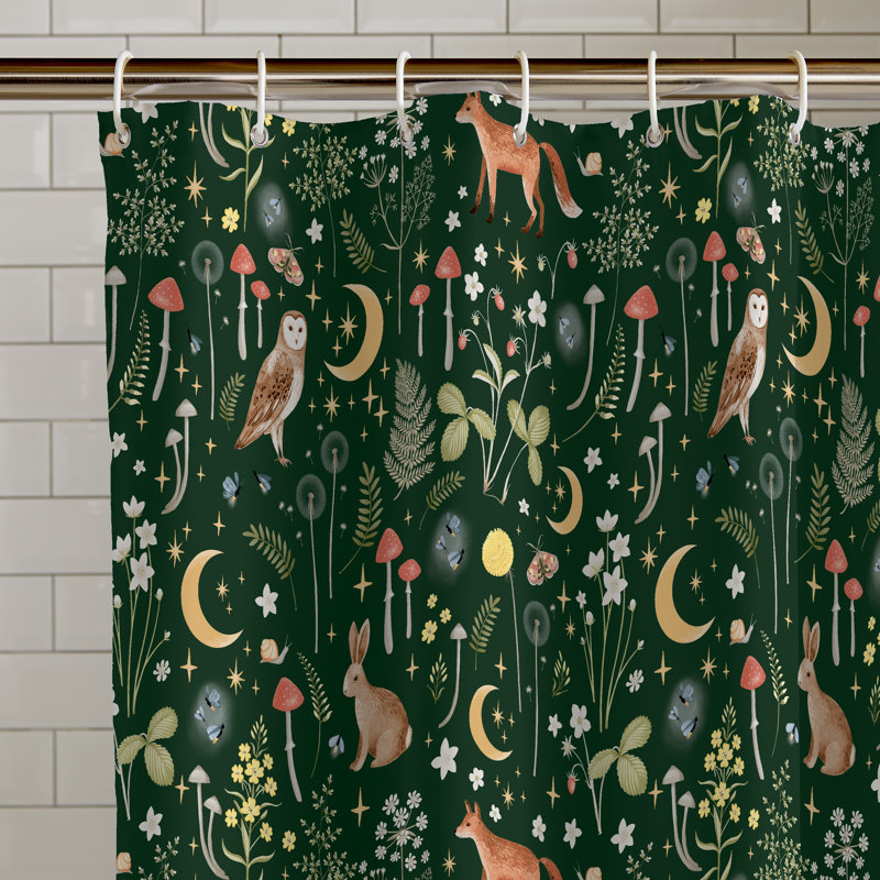 Enchanted Twilight Animals Shower Curtain, Forest Green