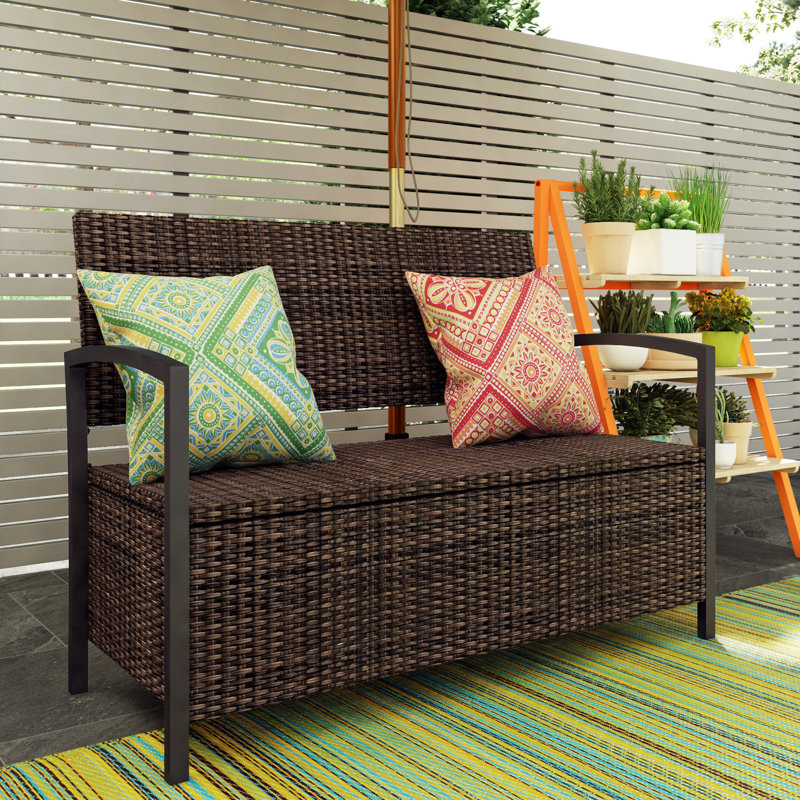 Rattan Storage Bench, Kaffee