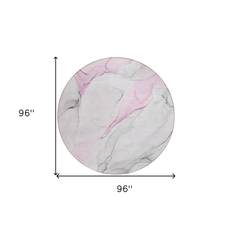 Tapis intérieur rond rond 8 pi gris et rose