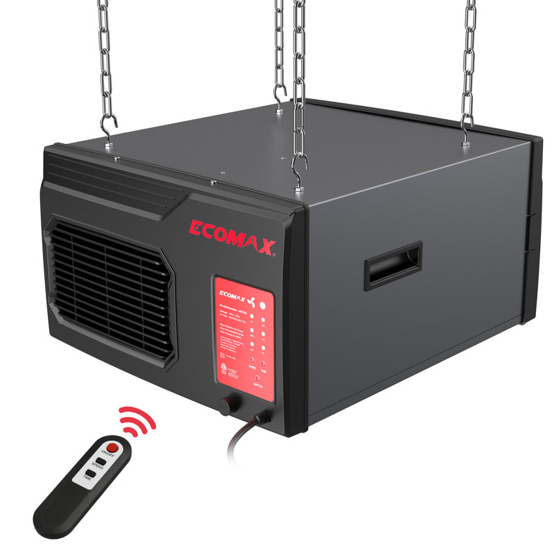 ECOMAX 3-Speed Air Filtration System, 300/350/400 CFM Hanging Air Filter with Remote Control, 1/2/4-Hour Timer, Washable Filters for Woodworking Shop & Garage
