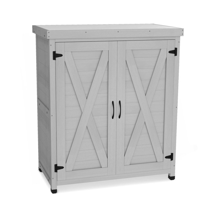 Banc de rempotage avec armoire de rangement et plateau de table en métal, Gris