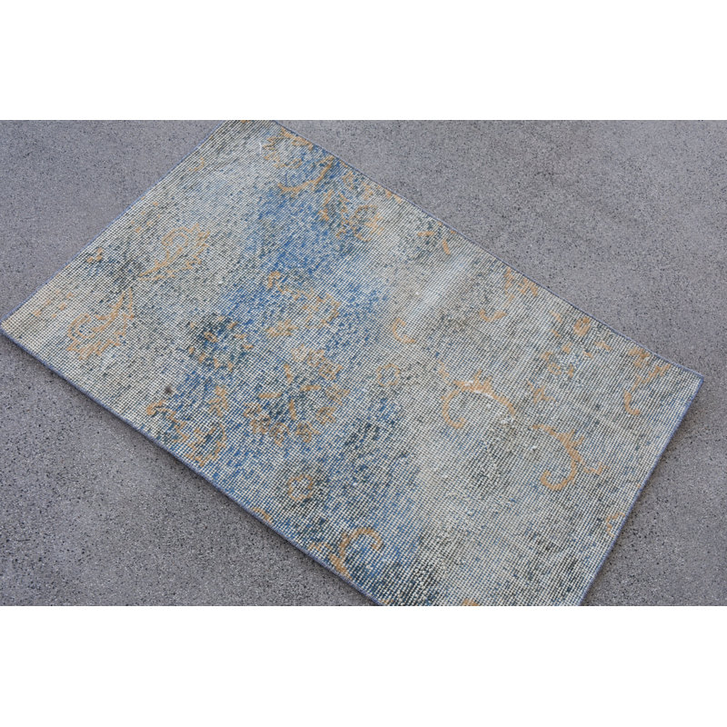 Tapis bleu classique en laine 24,8 x 38,6 pouces