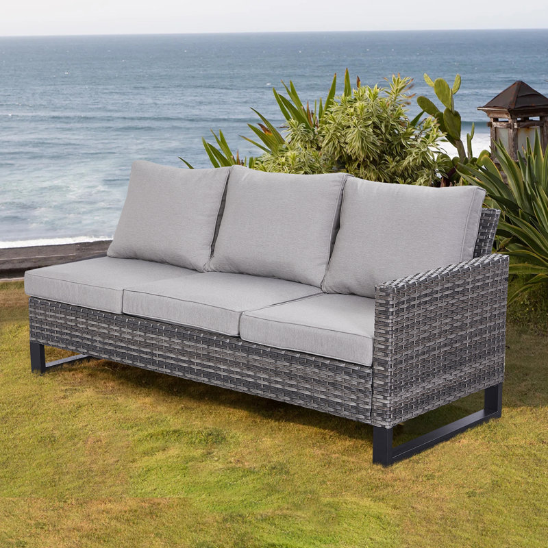 Canapé modulaire d'extérieur en osier en U avec coussins de 71,26 po de largeur Deb, Gris