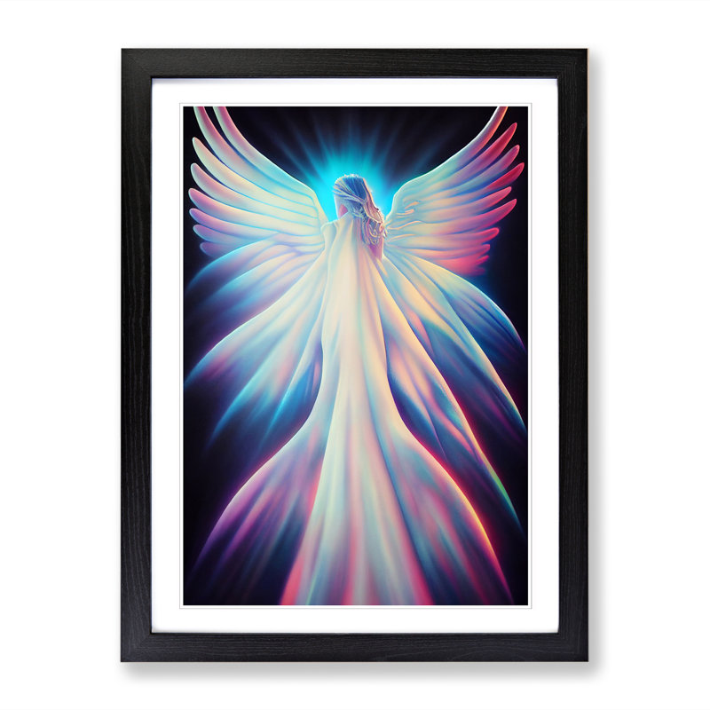 FRM-V0523-71X Angel Airbrush - Single Picture Frame Print, 64cm H x 46cm W x 2cm D, Black Framed