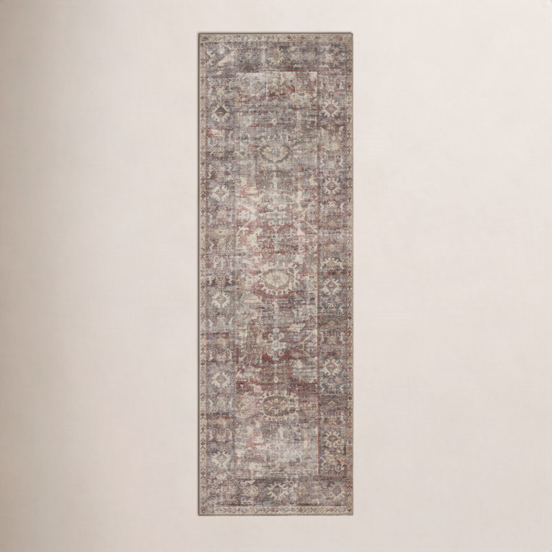 Tapis bordeaux / antique Georgie, Tapis de couloir 2 pi 6 po x 12 pi