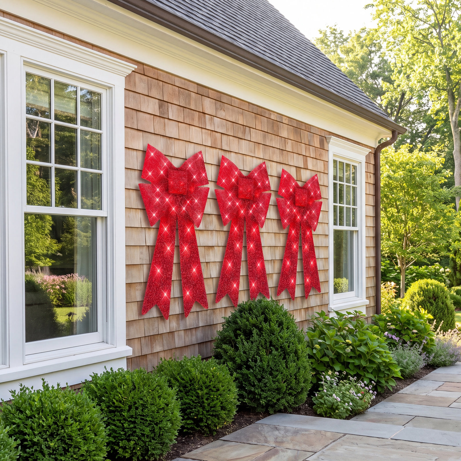 3-Piece Pre-Lit LED Red Christmas Bow Set