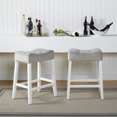 Morovo Set Of  Velvet Counter Height Stools With Tufted Saddle Seats, -Wash Finish,