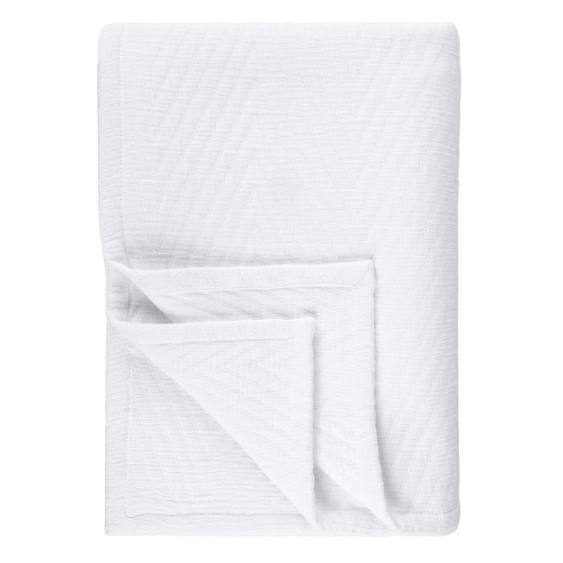 White Cotton Chevron Woven Throw Coverlet