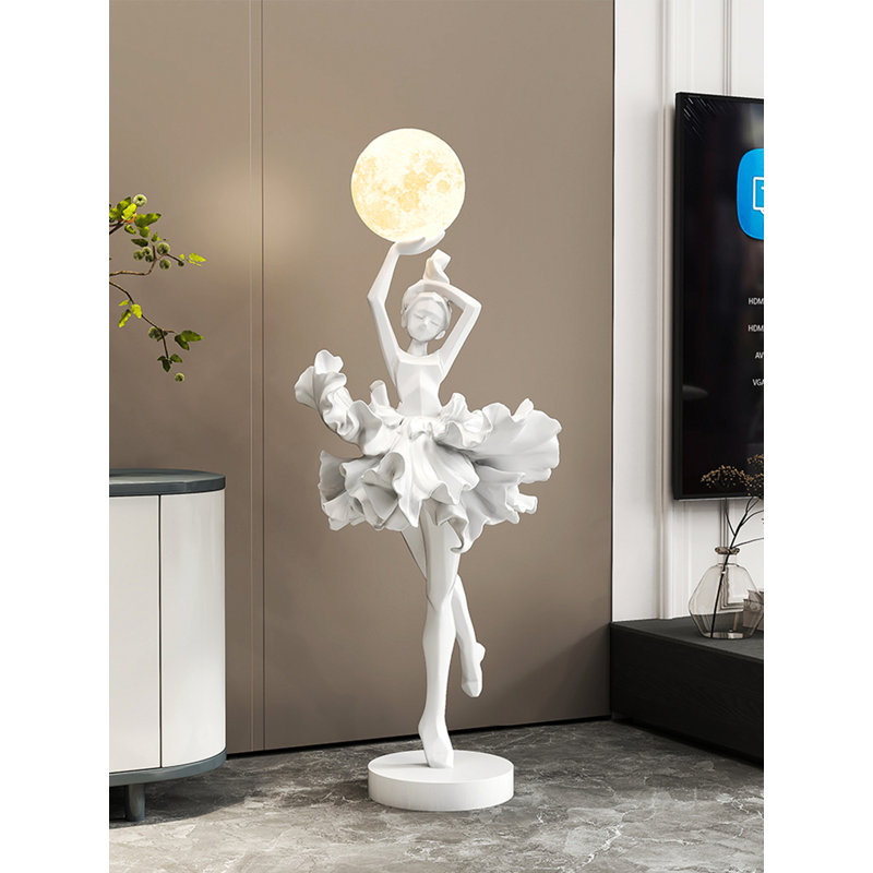 Italian-Style Resin and Wood Floor Lamp, 54.33", White