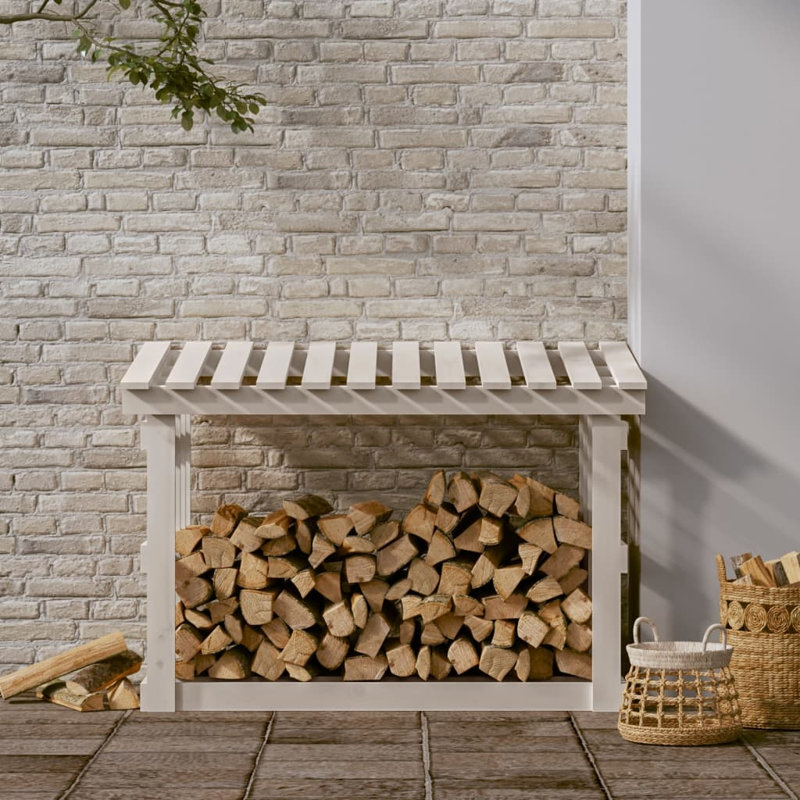 108cm W Solid Wood Log Rack, White
