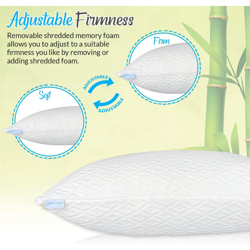 King Size White Bamboo Cooling Memory Foam Pillows, Set of 2