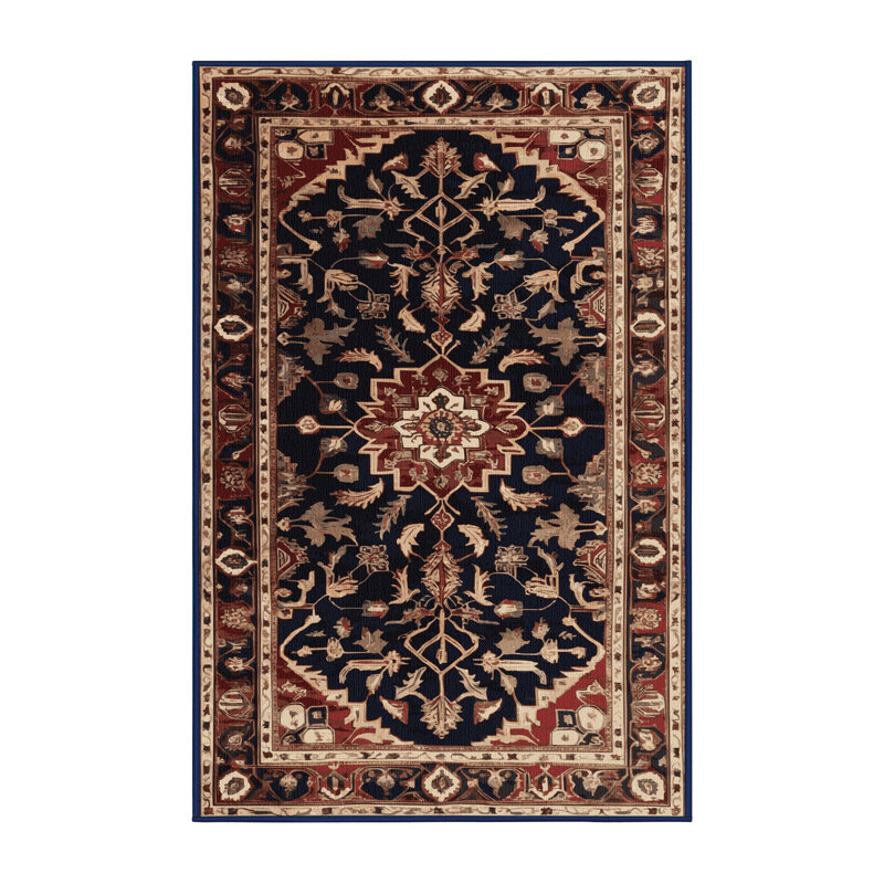 Machine Washable Persian Black Area Rug, Rectangle 5' x 7'