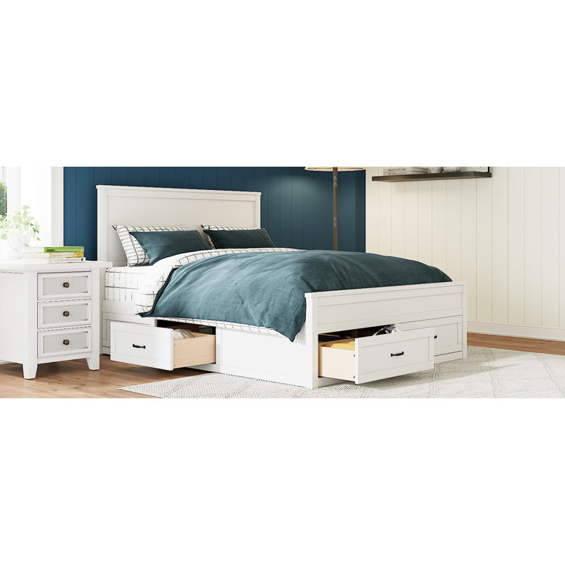 Modern Wood Storage Bed Frame with 6 Drawers, Platform Design, Wooden Slats Support, No Box Spring Needed, White