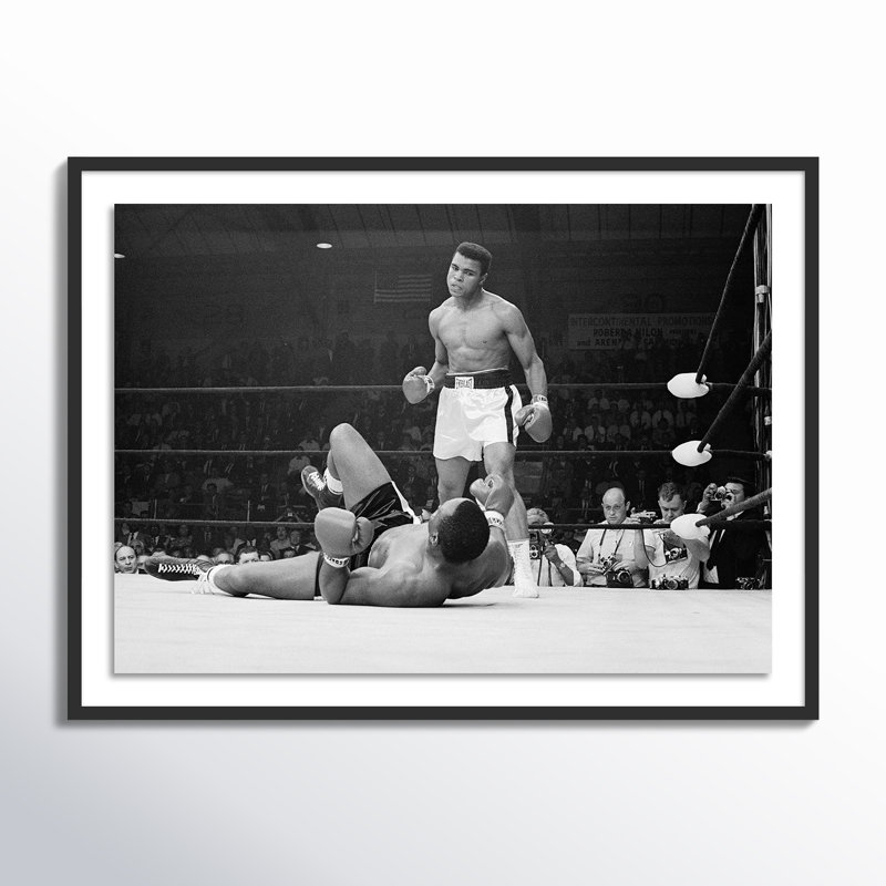 Boxers Muhammad Ali And Sonny Liston Fighting Print by Getty Images, 36" H x 48" W, Black Maple Framed