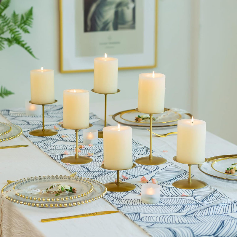 Set Of 24 Gold Pillar Candle Holders