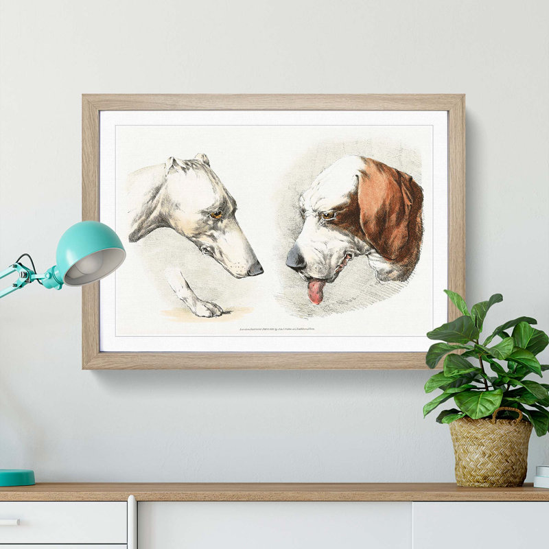 Two Dogs by Henry Alken - Framed Print, 36cm H x 48cm W x 2cm D, Oak Framed