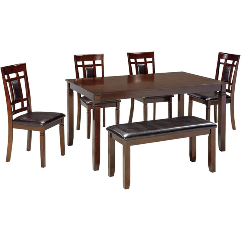 Ensemble de salle à manger Bennox, comprenant une table, 4 chaises et un banc 18 po, brun