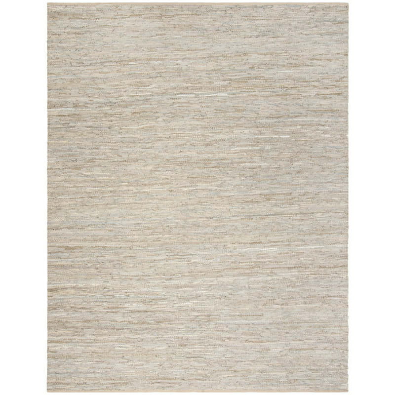 Borman Vintage Leather Hand Woven Leather/Cotton Solid Color Rug in Beige, Rectangle 9' x 12'