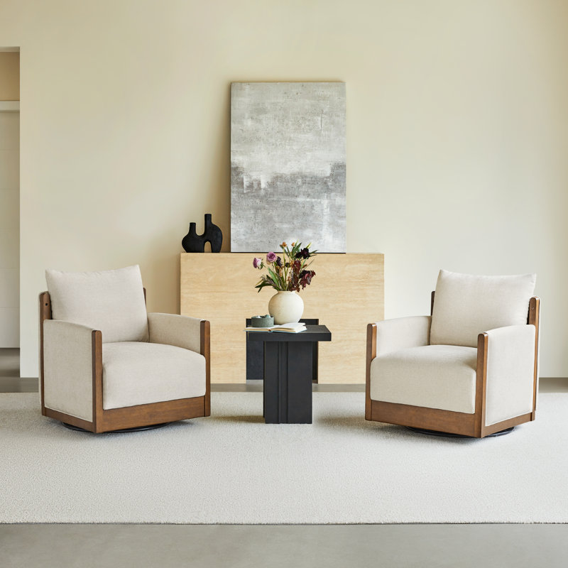 Zenda Upholstered Swivel Accent Chair, Linen, Walnut