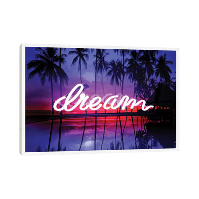 Neon Dream Beach Pink On Black by Hailey Carr - Print on Canvas