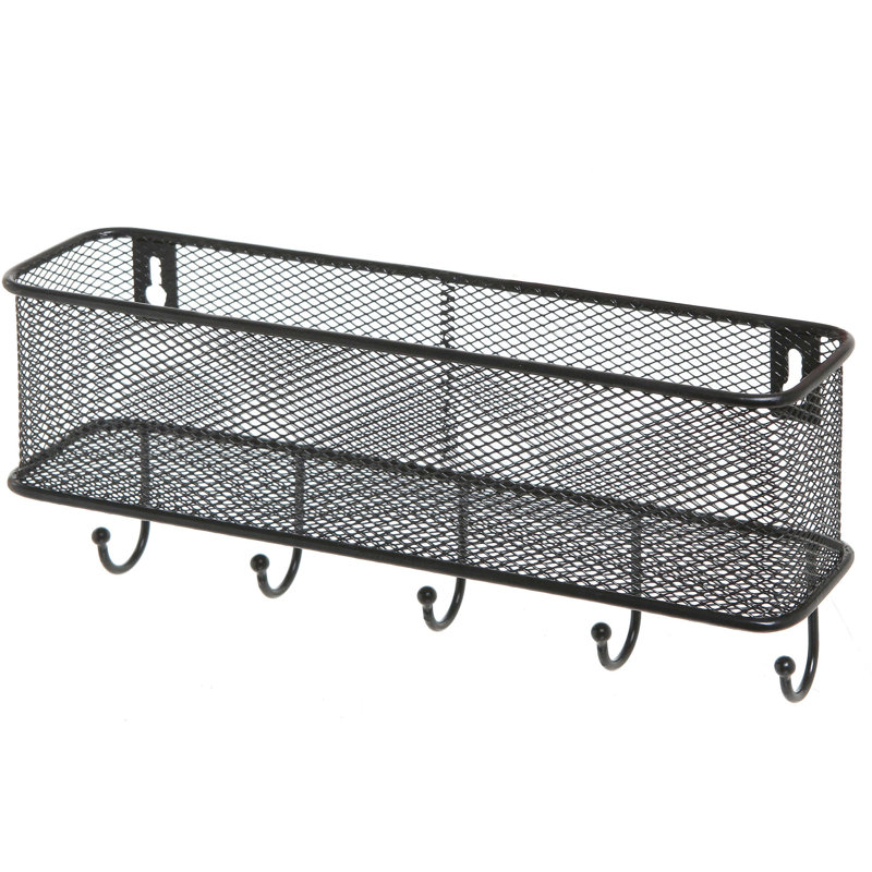 Swiftsure Wall  Wire Mesh Storage Organiser with Key Hooks, Black