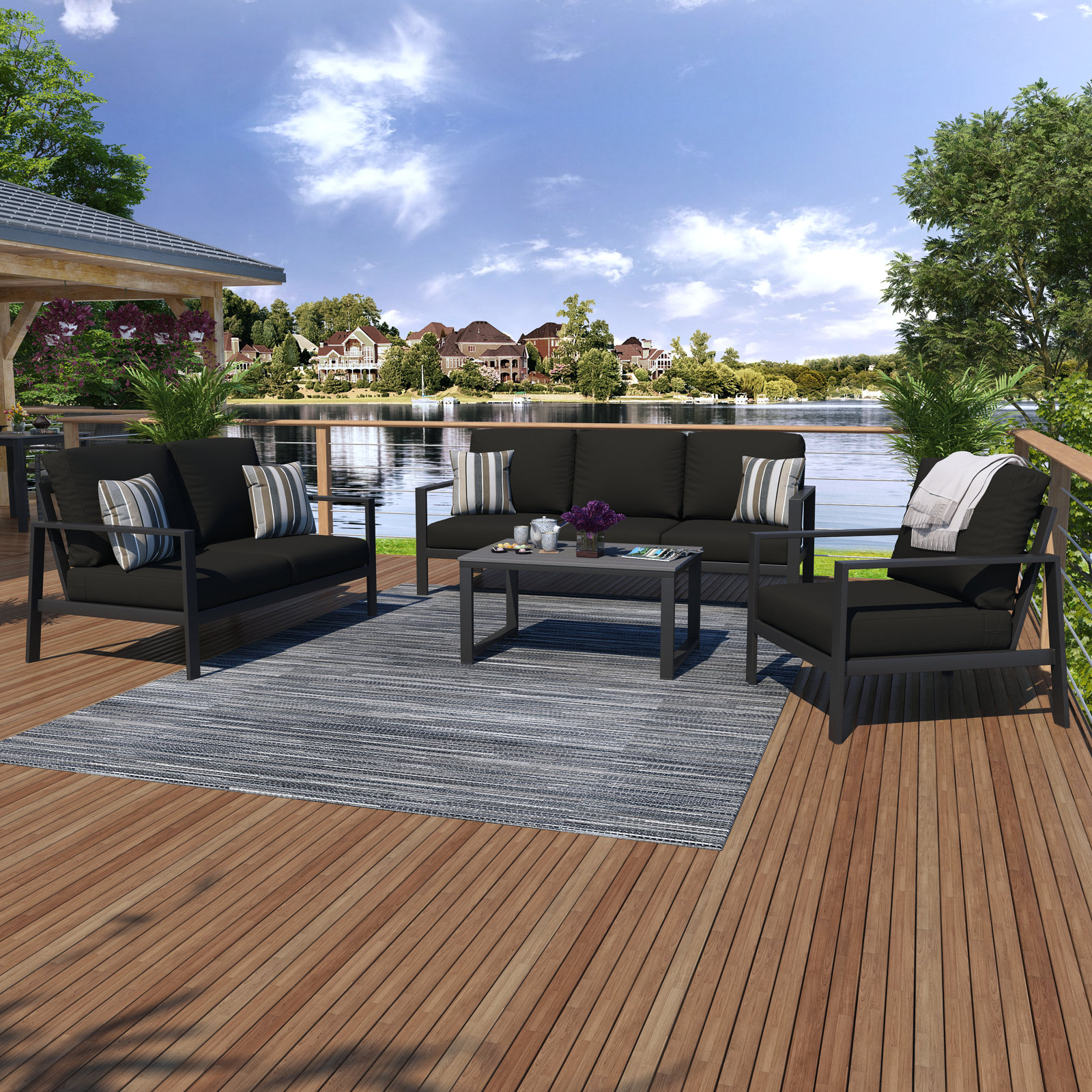 Townsend Sofa Seating Group with Sunbrella Cushions, Canvas Black Sunbrella® Canvas, Gray