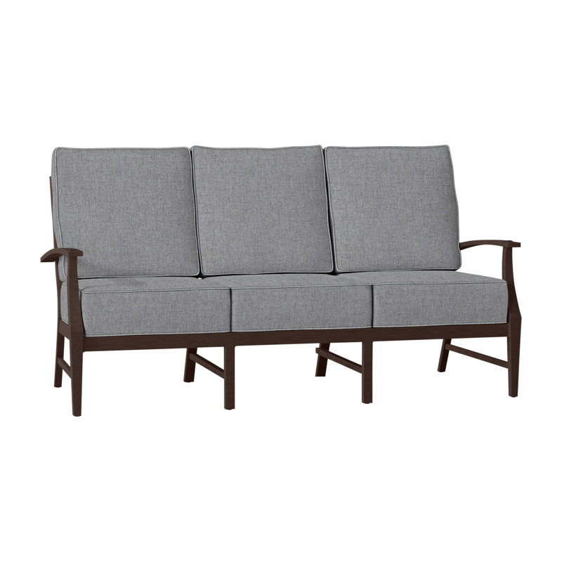 Croquet 76" Wide Outdoor Patio Sofa with Cushions, Welt, Verona Mist, Mahogany