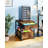 Mini Fridge Stand With Storage, Mini Fridge Cabinet With Fabric Drawer, Beverage Refrigerator Table, With Mobile Basket Cart, Rustic Brown And Black