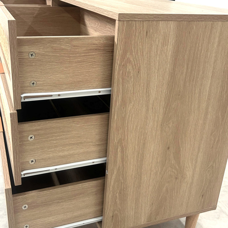 Commode Ayanna, commode 6 tiroirs, commode en bois, commode moderne, Naturel 1, Doré, H 29,53 po x l 51,18 po x P 15,75 po