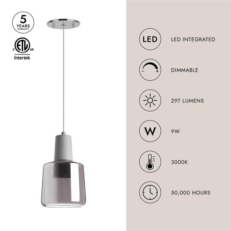 1 - Light LED Pendant, White, Clear