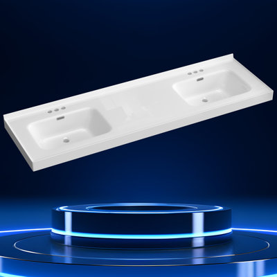 Comptoir de meuble-lavabo double 73 "à surface solide avec comptoir de salle de bain blanc avec lavabo