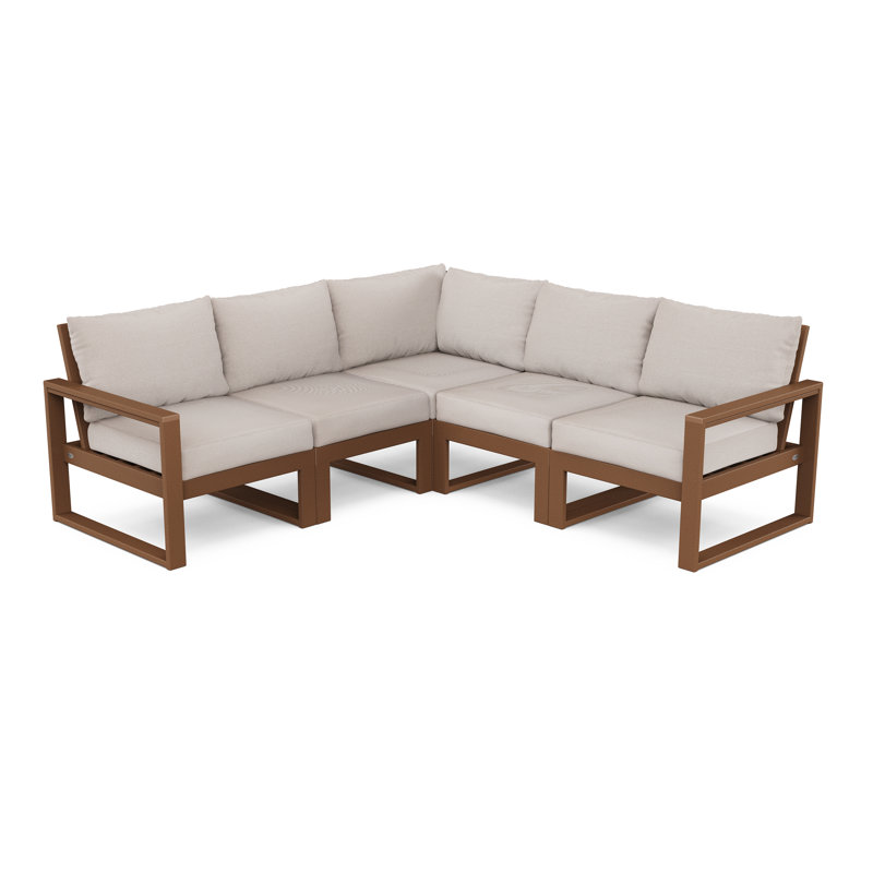 Ensemble de conversation pour 5 personnes avec coussins, Toile de jute sable, Teck