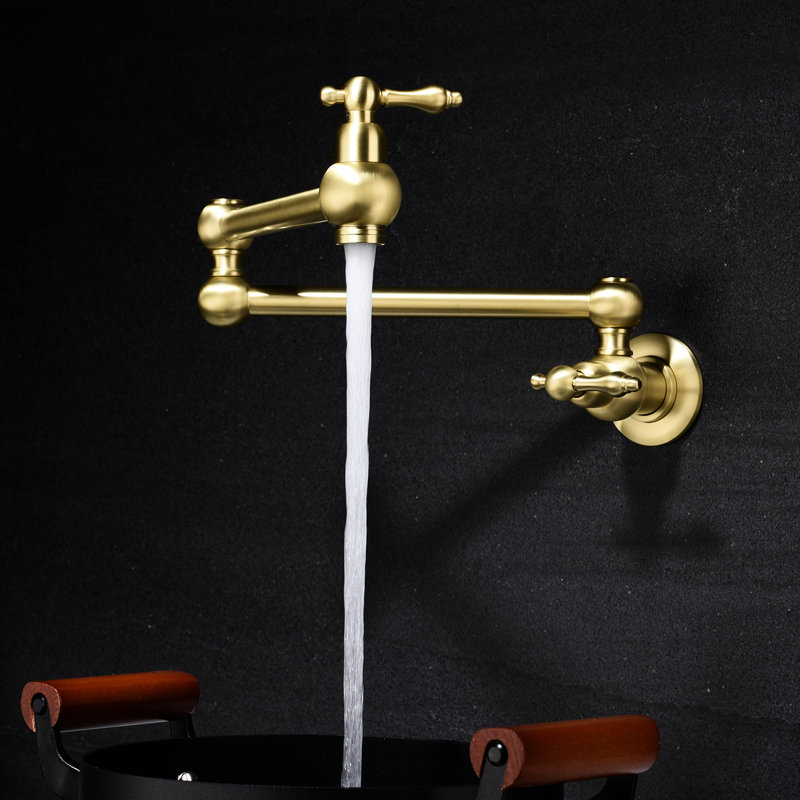 Robinet de robinet de robinet en laiton doré avec support mural pour une fonction optimale, contrôle de débit d'eau précis à deux poignées, mécanisme de préservation de la surface de corrosion, aérateur serein et non perturbateur