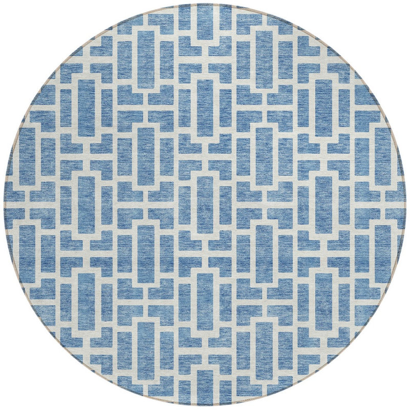 Tapis intérieur / extérieur rond lavable bleu et ivoire HomeRoots 8 pi