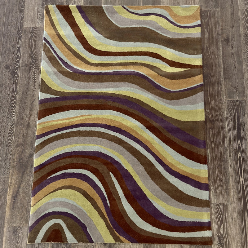 Tapis en laine touffeté à la main gris, vert, orange, mauve et bleu clair Ailey, 8 pi x 10 pi