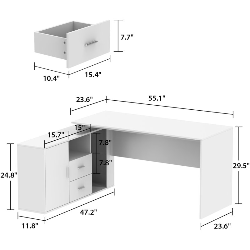 L-Shaped Computer Desk With Bookcase